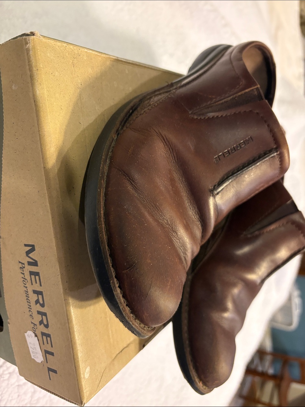 Merrell Ladies Dark Brown Leather Slip-On Loafers